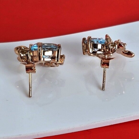 925 Sterling Silver Flower Earrings with Natural Topaz & Tourmaline Gems - Picture 5 of 6